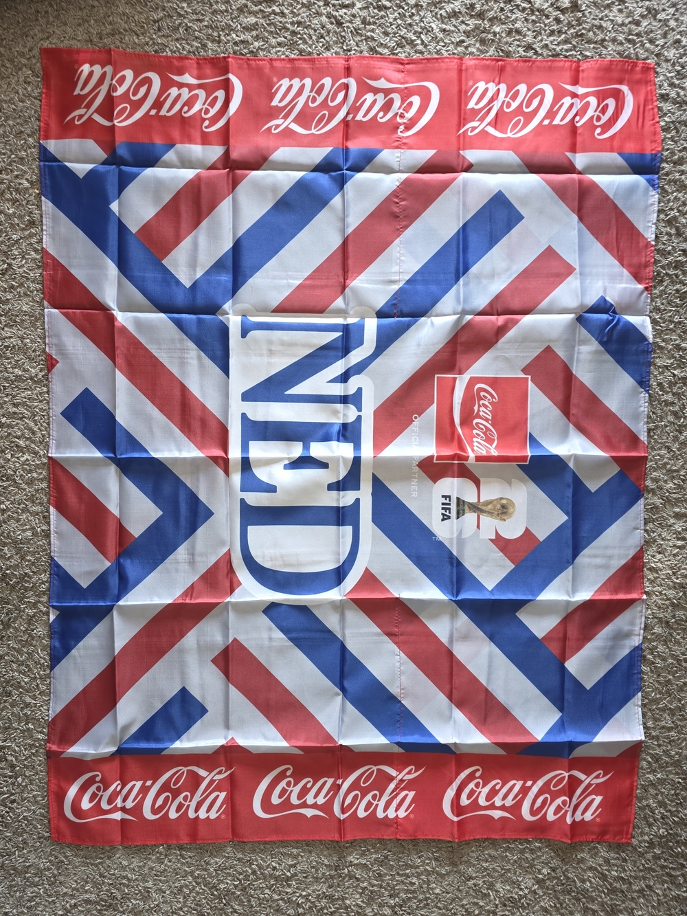 Coca Cola Red, Blue & White Fan Cape/ Flag with NED Branding